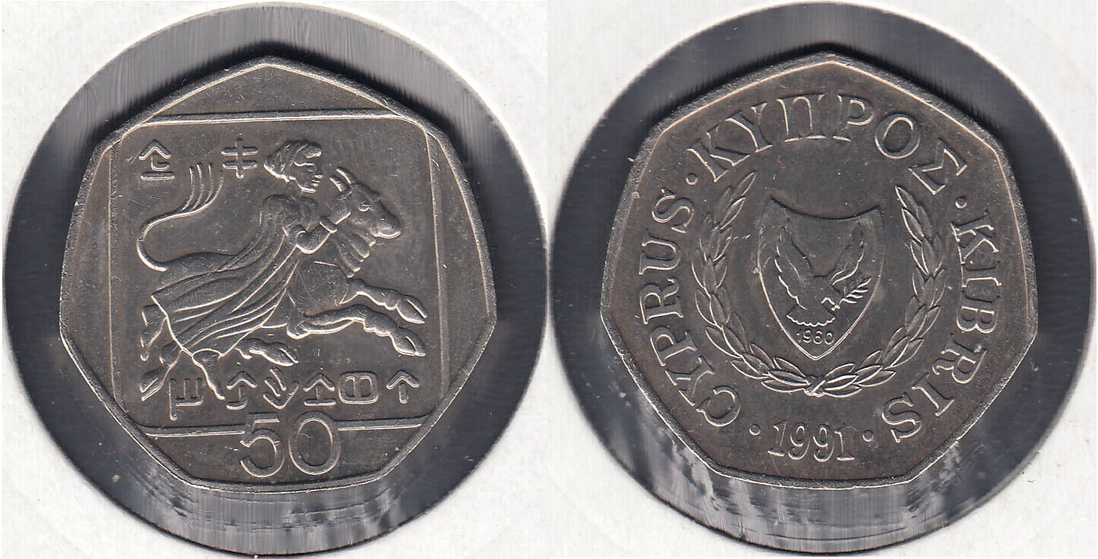 CHIPRE - CYPRUS. 50 CENTIMOS (CENTS) DE 1991.