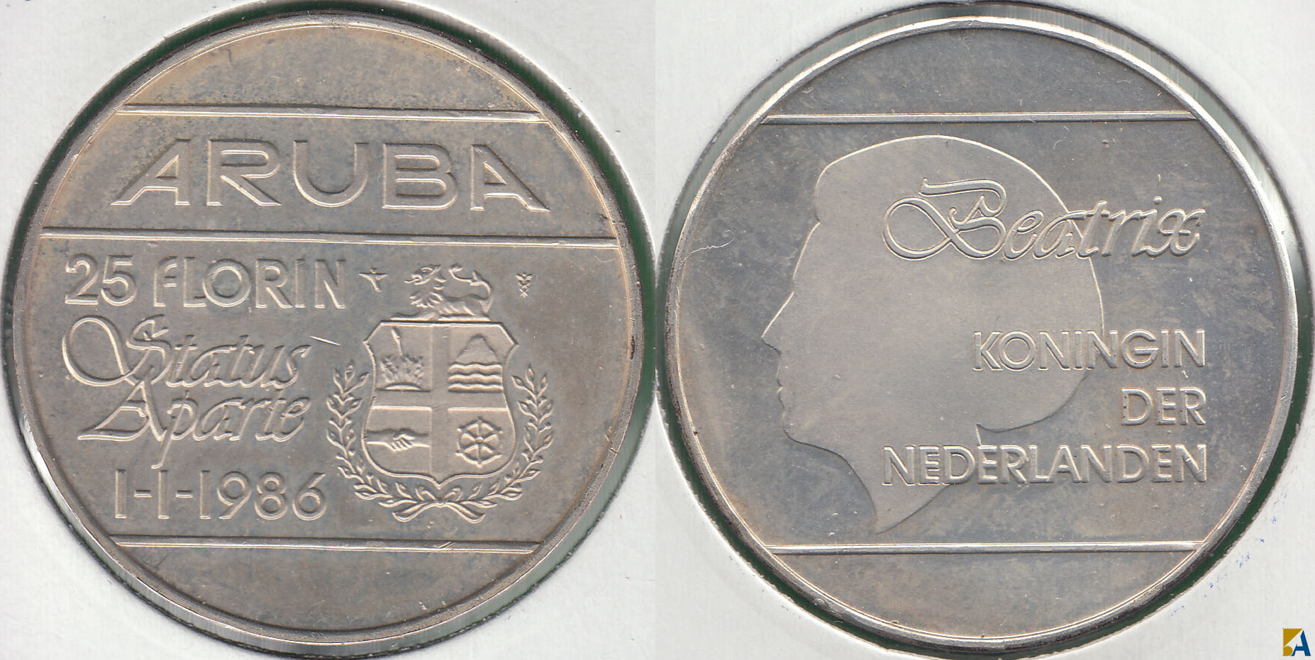 ARUBA. 25 FLORIN DE 1986. PLATA 0.925.