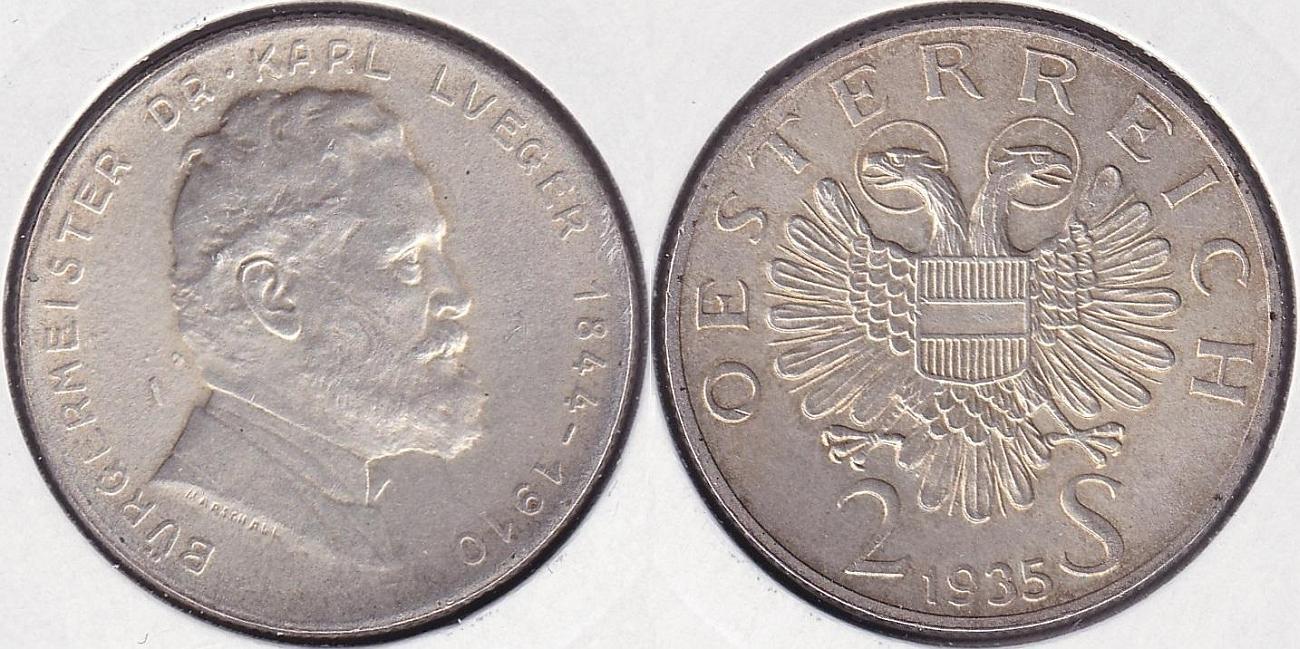 AUSTRIA. 2 SCHILLING DE 1935. PLATA 0.640.
