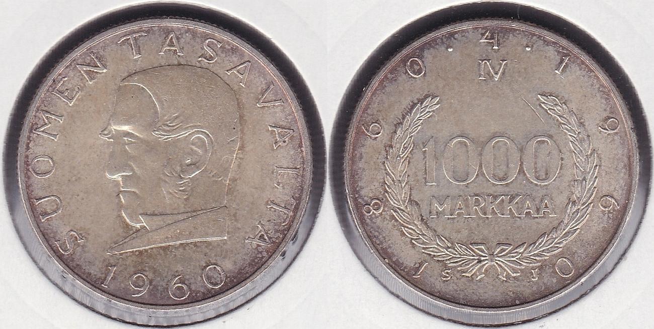 FINLANDIA - FINLAND. 1000 MARKKAA DE 1960. PLATA 0.875.