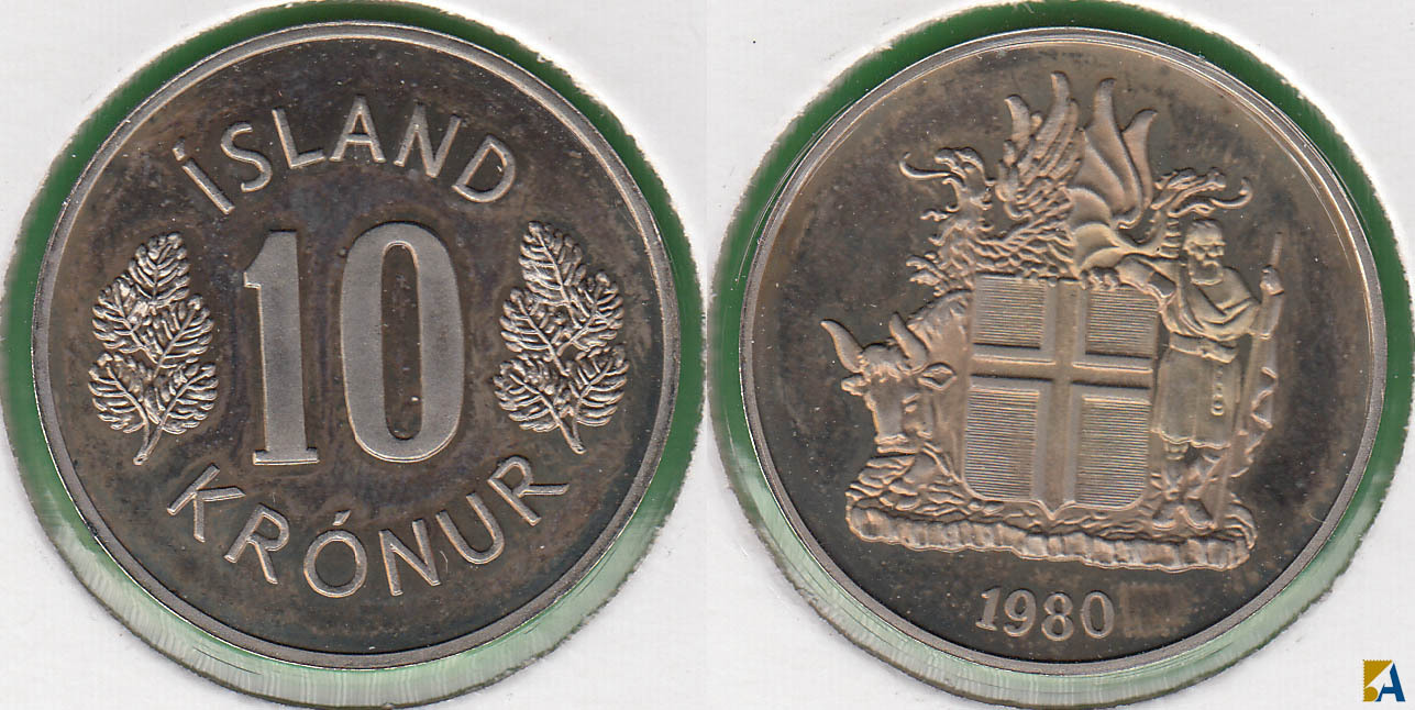 ISLANDIA - ISLAND. 10 CORONAS (KRONUR) DE 1980. TIRADA 15000.