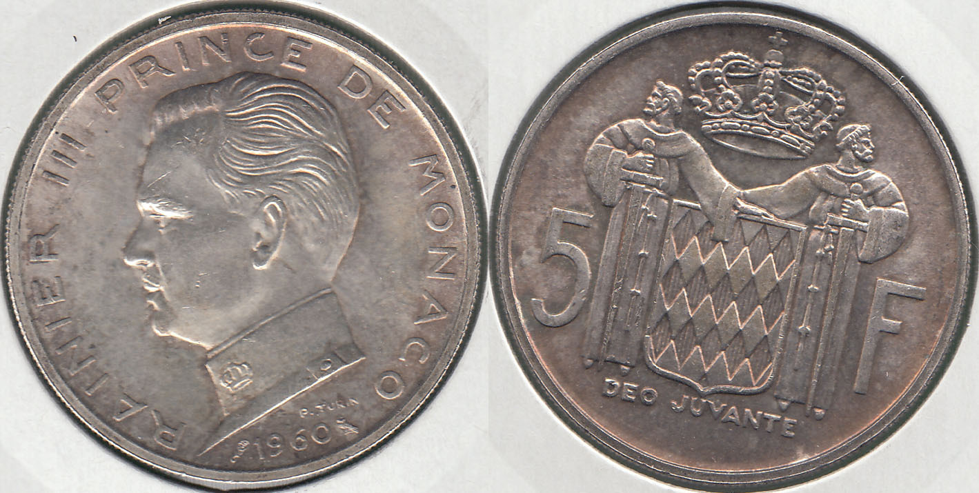 MONACO. 5 FRANCOS (FRANCS) DE 1960. PLATA 0.835.