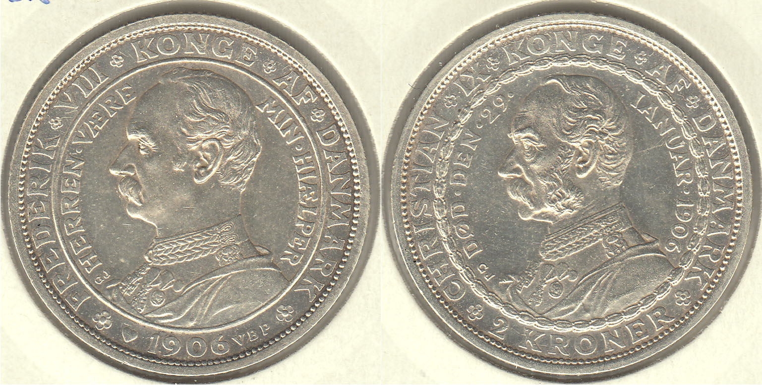 DINAMRACA - DENMARK. 2 CORONAS (KRONER) DE 1906. PLATA 0.800.