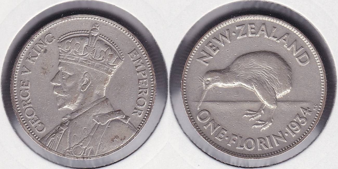 NUEVA ZELANDA - NEW ZEALAND. 1 FLORIN DE 1934. PLATA 0.500.