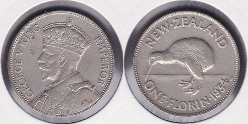 NUEVA ZELANDA - NEW ZEALAND. 1 FLORIN DE 1934. PLATA 0.500.
