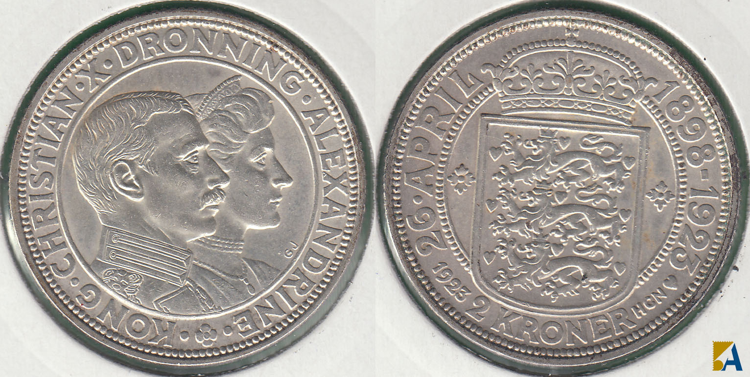 DINAMRACA - DENMARK. 2 CORONAS (KRONER) DE 1923. PLATA 0.800.