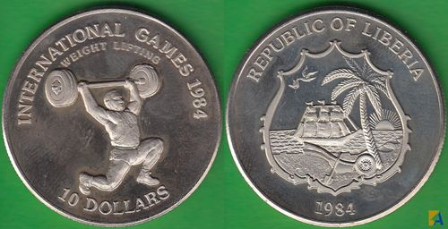 LIBERIA. 10 DOLARES (DOLLARS) DE 1984. PLATA 0.9250.