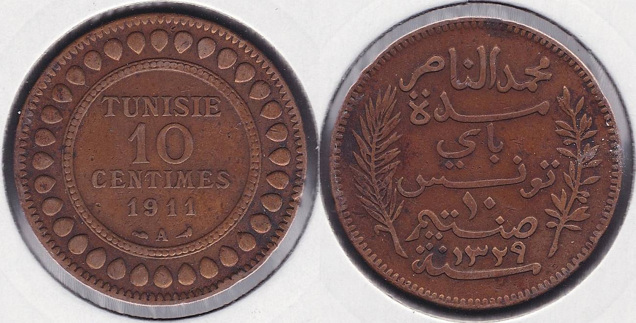 TUNEZ - TUNISIE. 10 CENTIMOS (CENTIMES) DE 1911 A.