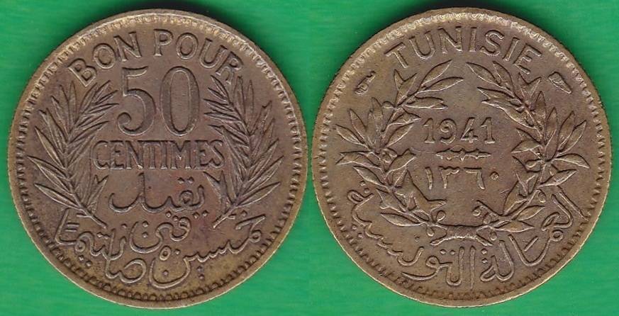 TUNEZ - TUNISIE. 50 CENTIMOS (CENTIMES) DE 1941.
