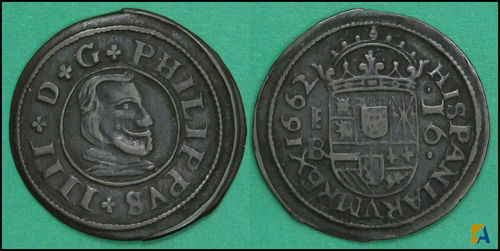 FELIPE IV. 16 MARAVEDIS DE 1662. CECA DE SEGOVIA.