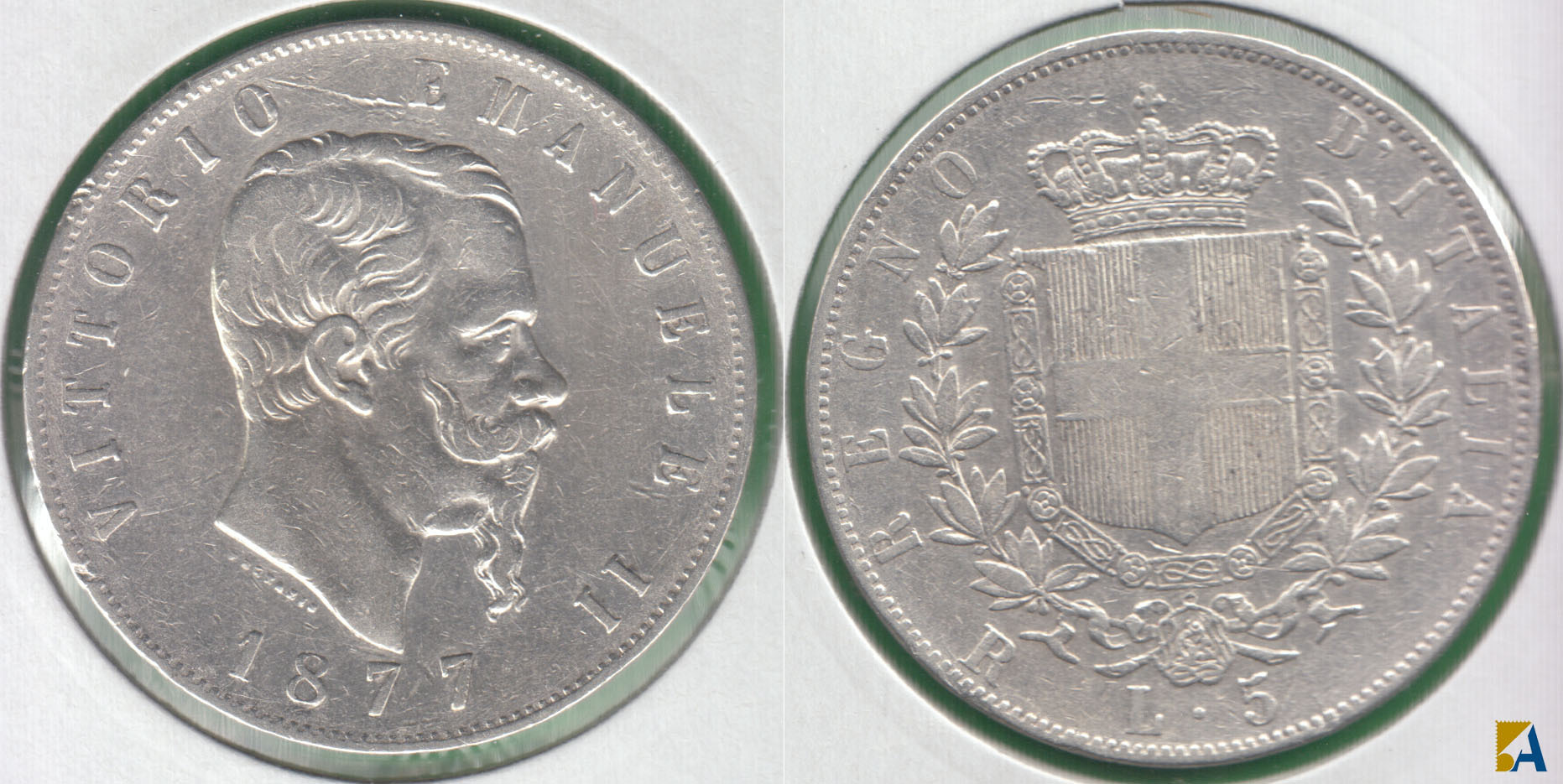 ITALIA. 5 LIRAS (LIRE) DE 1877. PLATA 0.900.