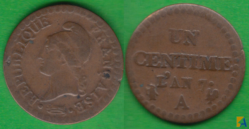 FRANCIA - FRANCE. 1 CENTIMO (CENTIME) DEL 1798-1799. AÑO 7 A.