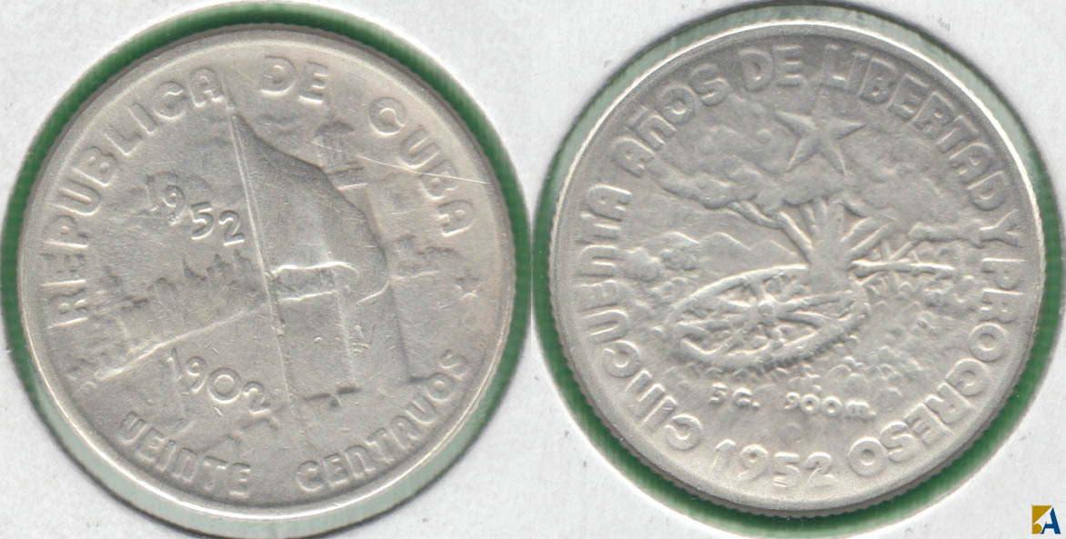 CUBA. 20 CENTAVOS DE 1952. PLATA 0.900.