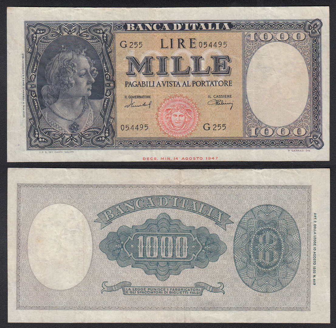 ITALIA. 1000 LIRAS (LIRE) DE 1949. CIRCULADO.