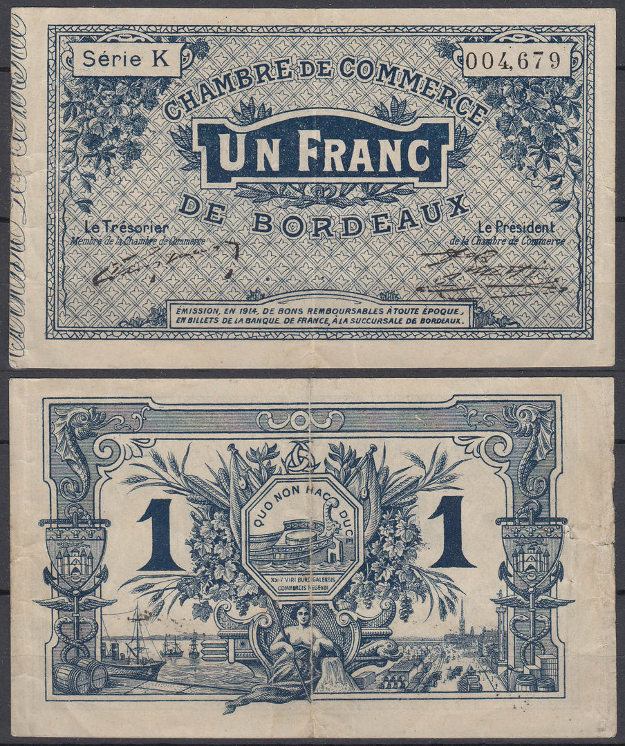 FRANCIA - FRANCE. BURDEOS - BORDEAUX. 1 FRANCO (FRANC) DE 1914.