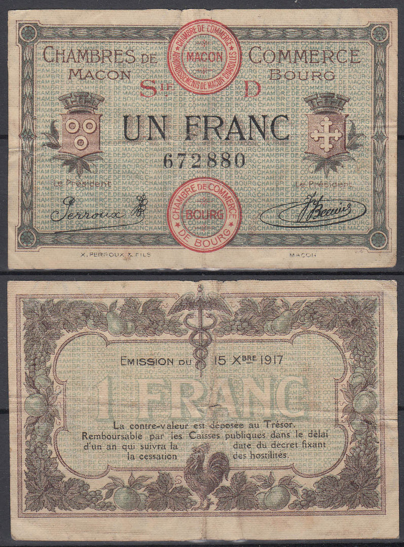 FRANCIA - FRANCE. BOURG. 1 FRANCO (FRANC) DE 1917.