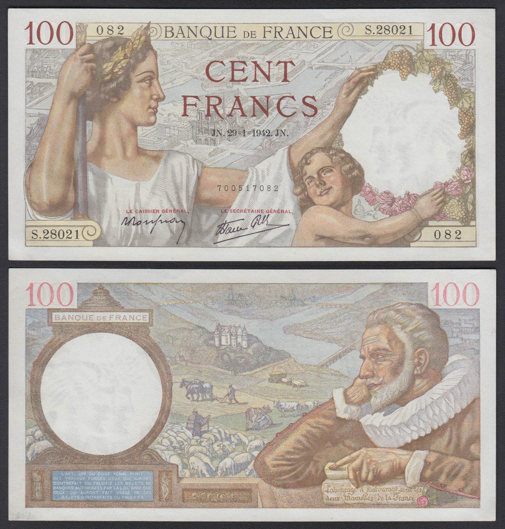 FRANCIA - FRANCE. 100 FRANCOS (FRANCS) DE 1942. SIN CIRCULAR -.