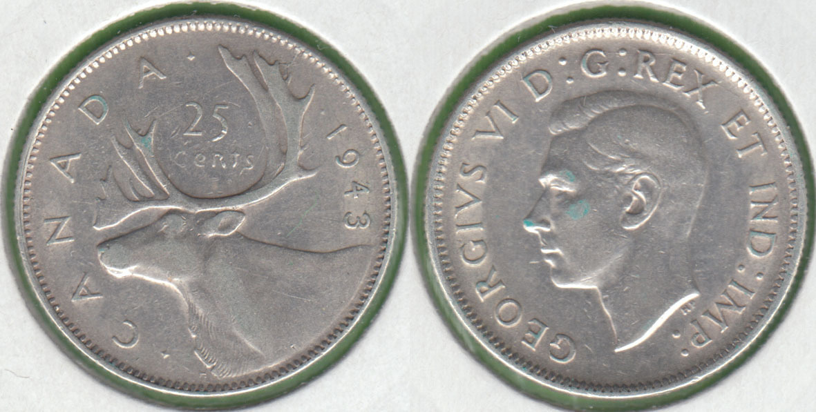 CANADA. 25 CENTAVOS (CENTS) DE 1943. PLATA 0.800.