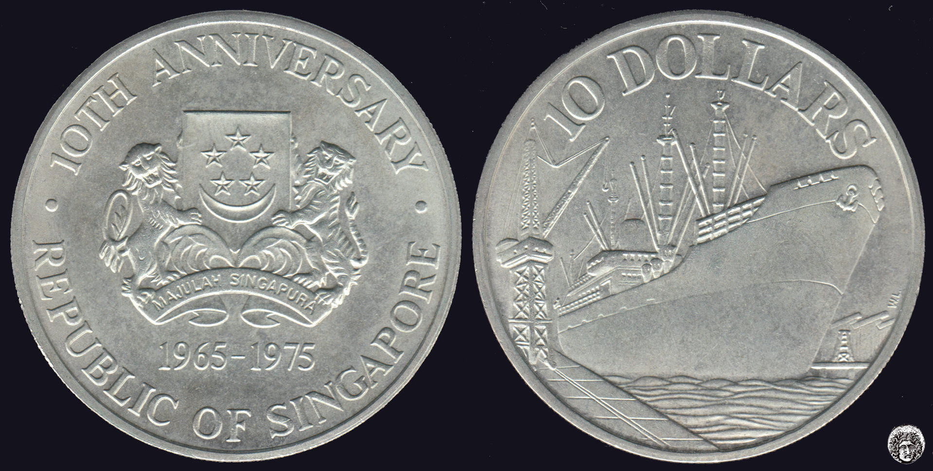 SINGAPUR - SINGAPORE. 10 DOLARES (DOLLARS) DE 1975. PLATA 0.500. (3)