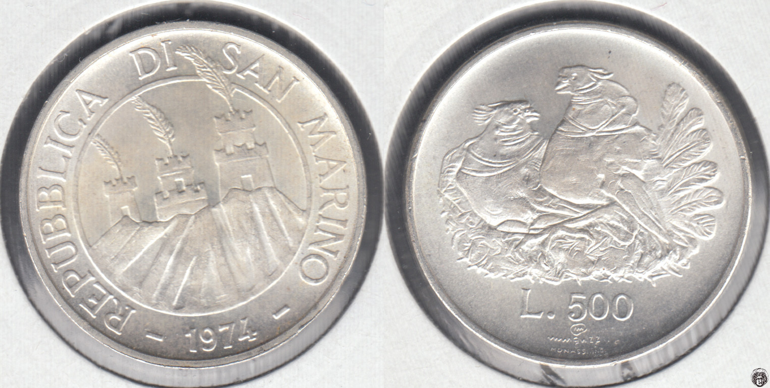 SAN MARINO. 500 LIRAS (LIRE) DE 1974. PLATA 0.835. (2)