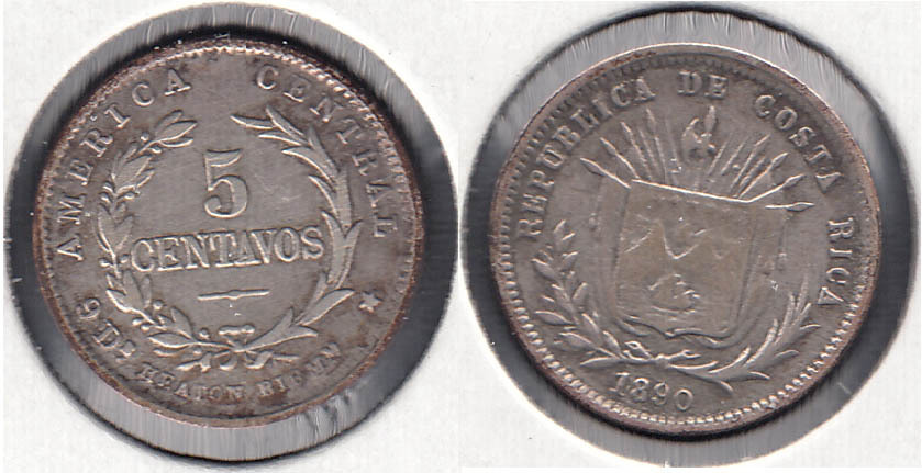 COSTA RICA. 5 CENTAVOS DE 1890. PLATA 0.750.