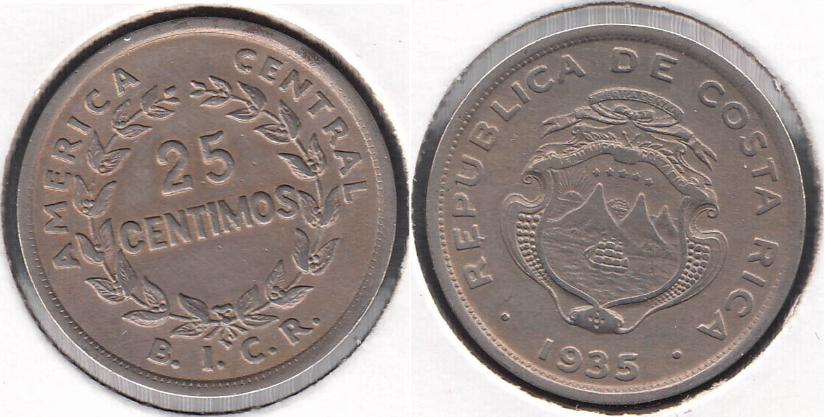 COSTA RICA. 25 CENTIMOS DE 1935.