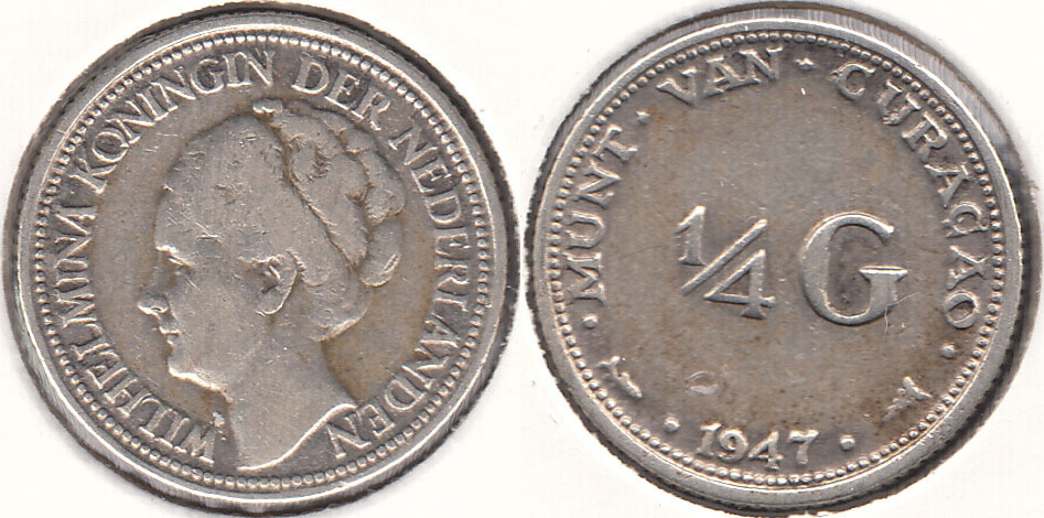 CURAÇAO - CURACAO. 1/4 GULDEN DE 1947. PLATA 0.640.