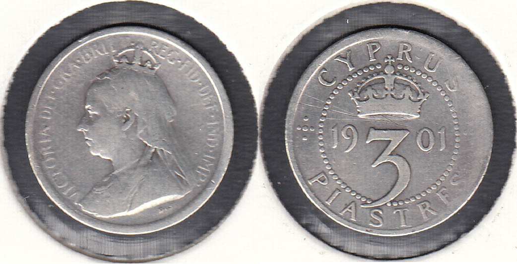 CHIPRE - CYPRUS. 3 PIASTRAS (PIASTRES) DE 1901. PLATA 0.925.