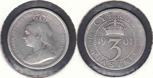 CHIPRE - CYPRUS. 3 PIASTRAS (PIASTRES) DE 1901. PLATA 0.925.