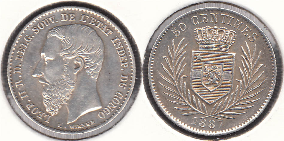 CONGO. 50 CENTIMOS (CENTIMES) DE 1887. PLATA 0.835.