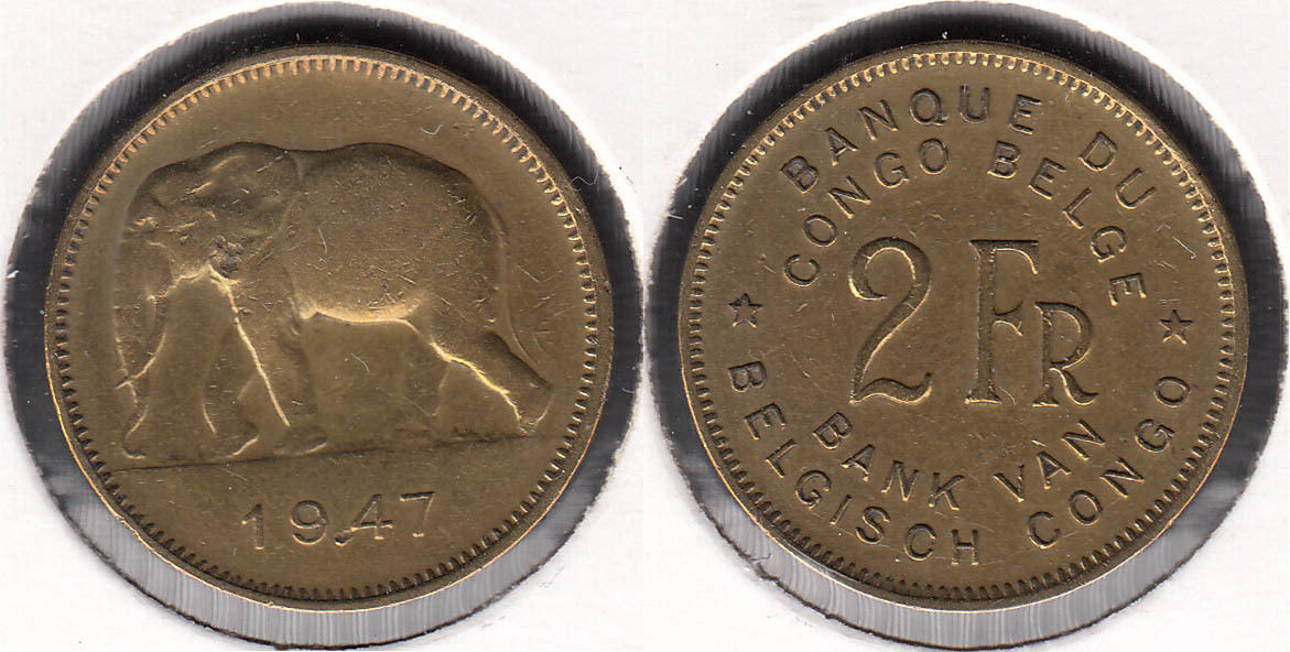 CONGO BELGA. 2 FRANCOS (FRANCS) DE 1947.