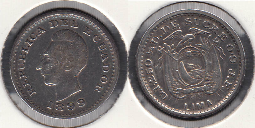 ECUADOR. 1/2 DECIMO DE 1899. LIMA JF. PLATA 0.900.