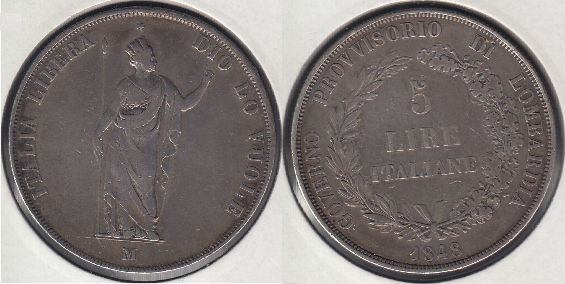 LOMBARDIA - VENECIA (VENEZIA). 5 LIRAS (LIRE) DE 1848 M. PLATA 0.900.