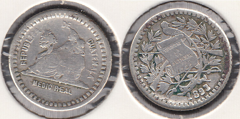 GUATEMALA. 1/2 REAL DE 1893. PLATA 0.835.