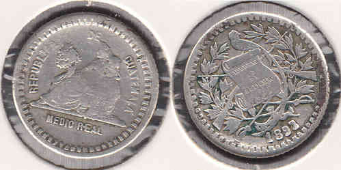 GUATEMALA. 1/2 REAL DE 1893. PLATA 0.835.