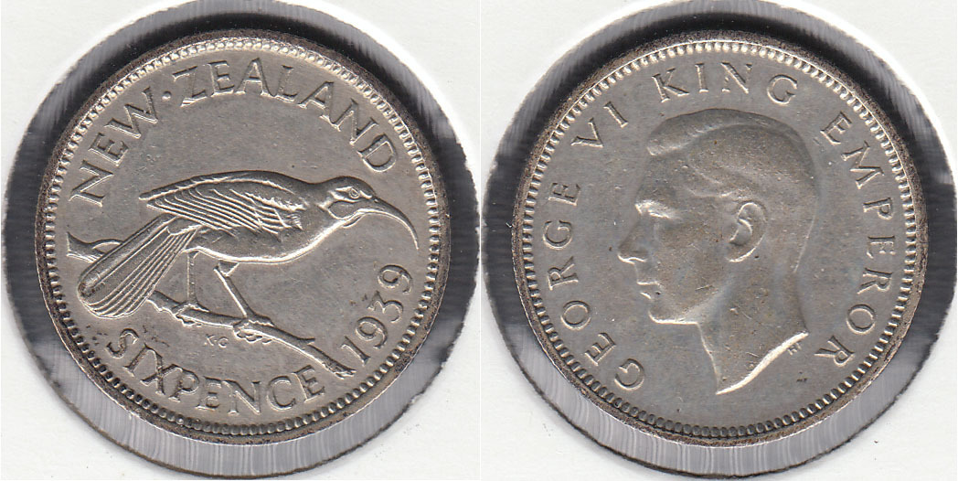 NUEVA ZELANDA - NEW ZEALAND. 6 PENIQUES (PENCE) DE 1939. PLATA 0.500.