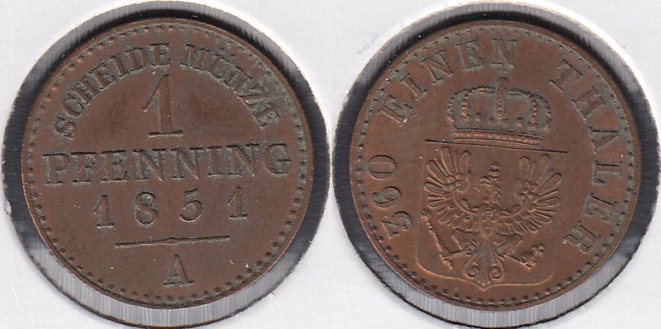PRUSIA - PRUSSIA. 1 PFENNING DE 1851 A.