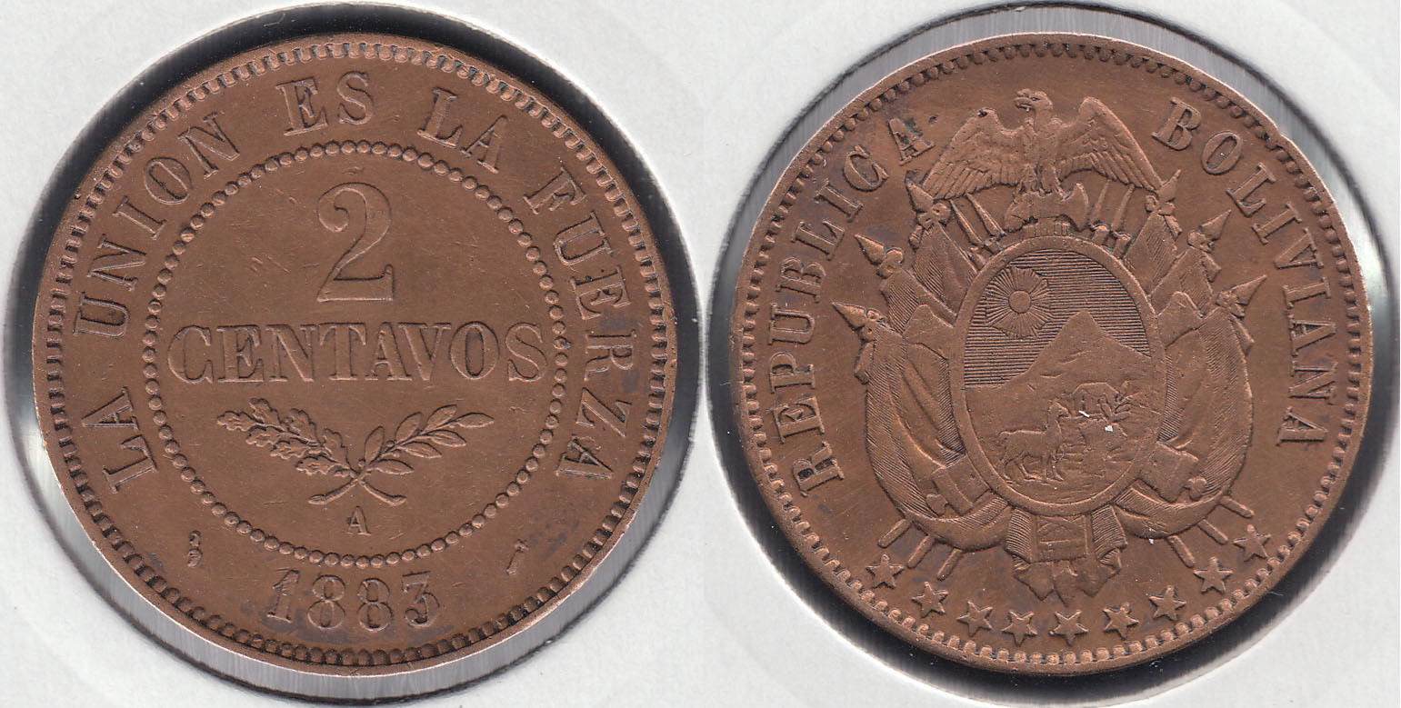 BOLIVIA. 2 CENTAVOS DE 1883 A.