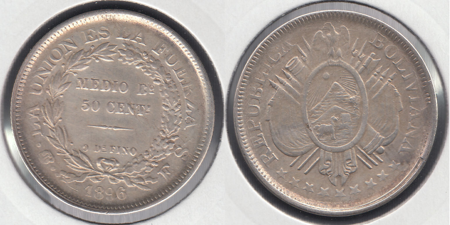 BOLIVIA. 50 CENTAVOS DE 1896 ES. PLATA 0.900.