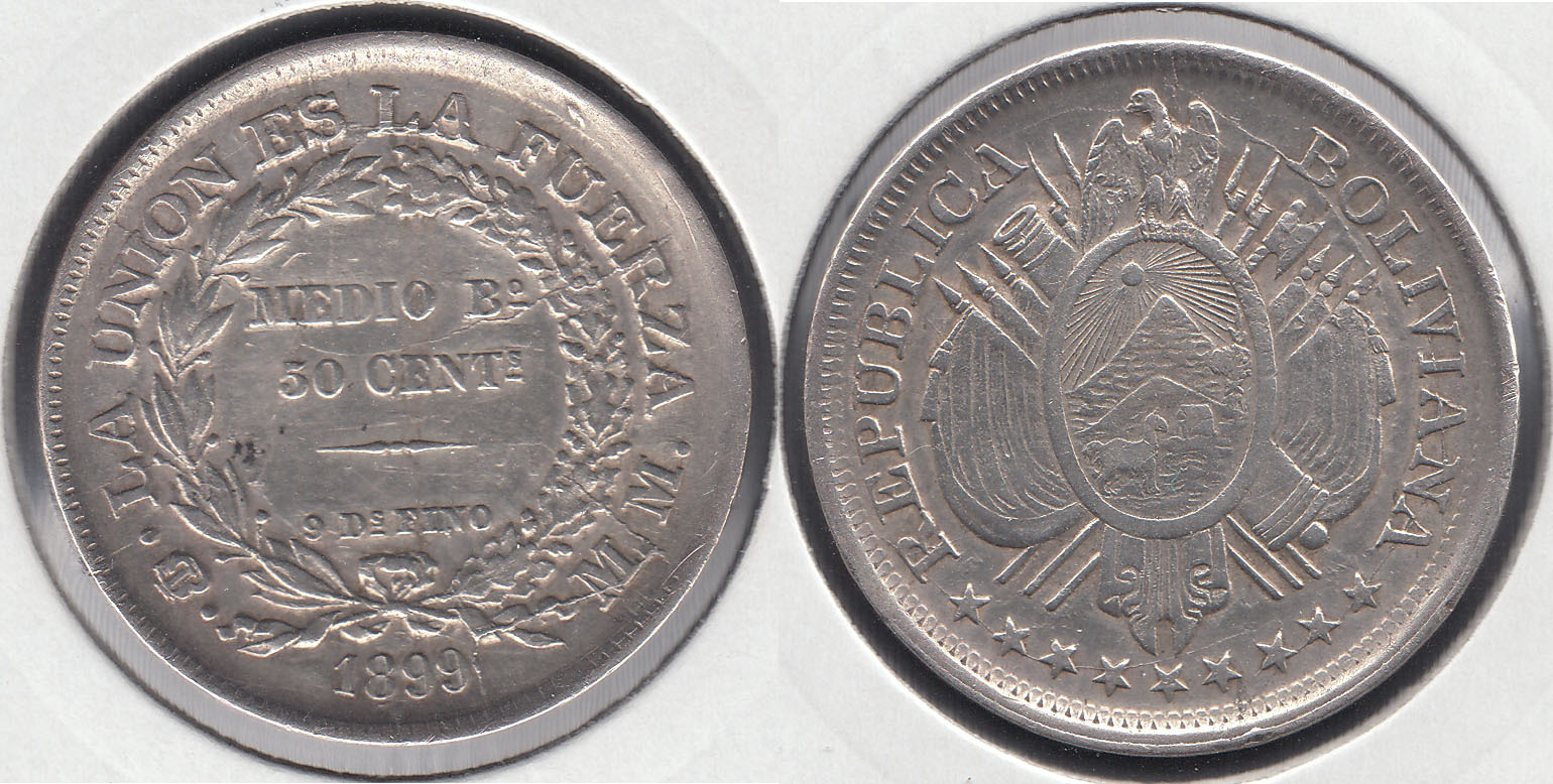 BOLIVIA. 50 CENTAVOS DE 1899 MM. PLATA 0.900.
