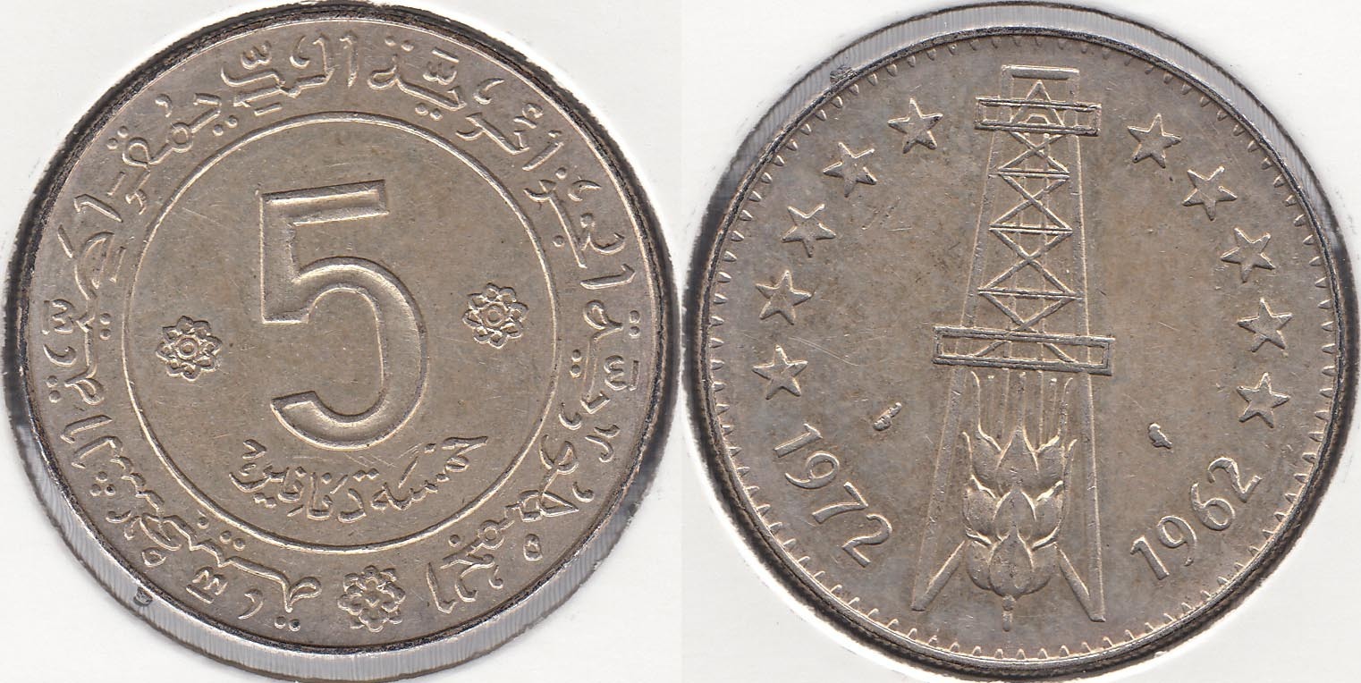 ARGELIA. 5 DINARS DE 1972. PLATA 0.750.