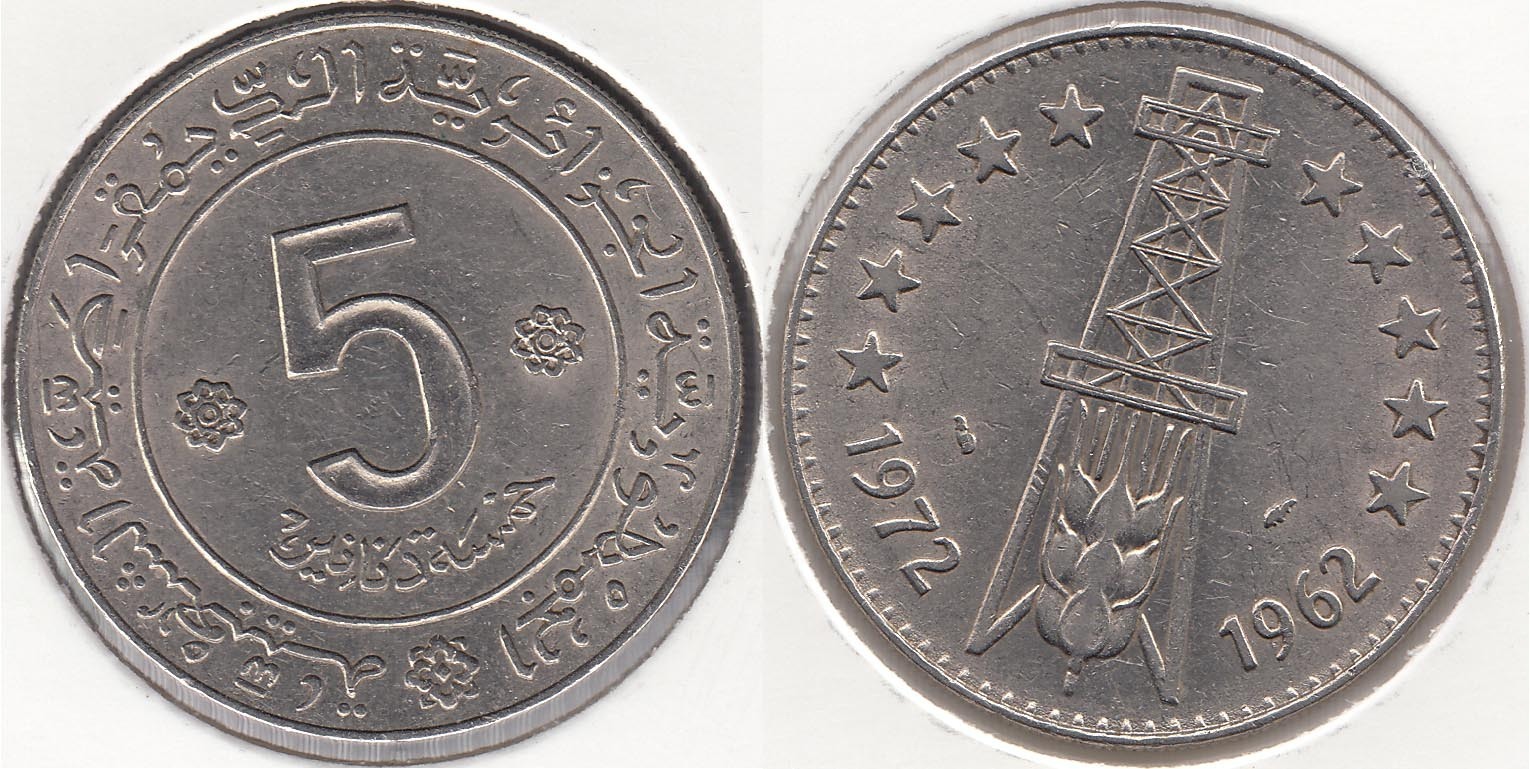 ARGELIA. 5 DINARS DE 1972. PLATA 0.750. KM# 105A. (2)