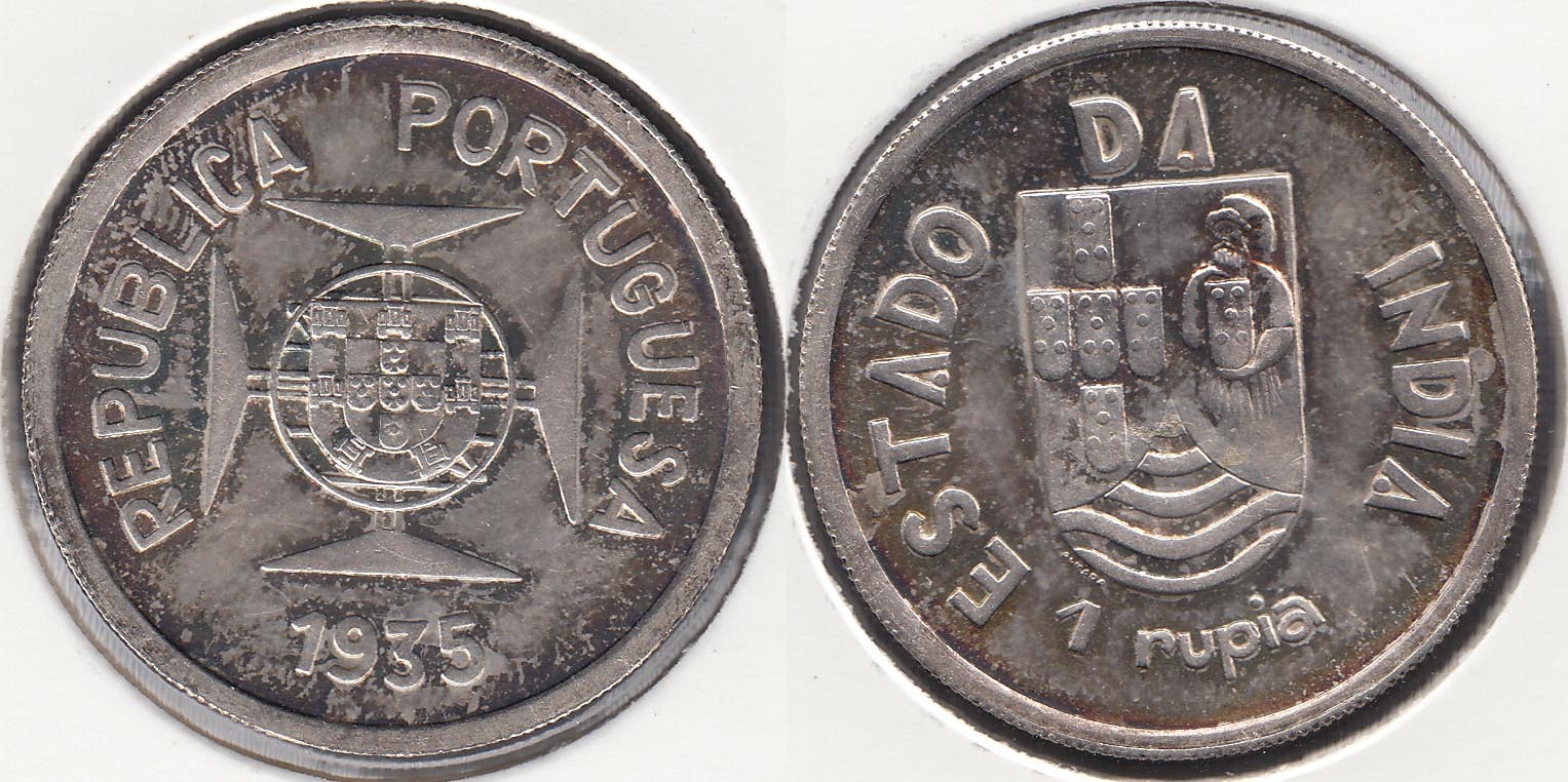 INDIA PORTUGUESA - PORTUGUESE INDIA. 1 RUPIA DE 1935. PLATA 0.917.