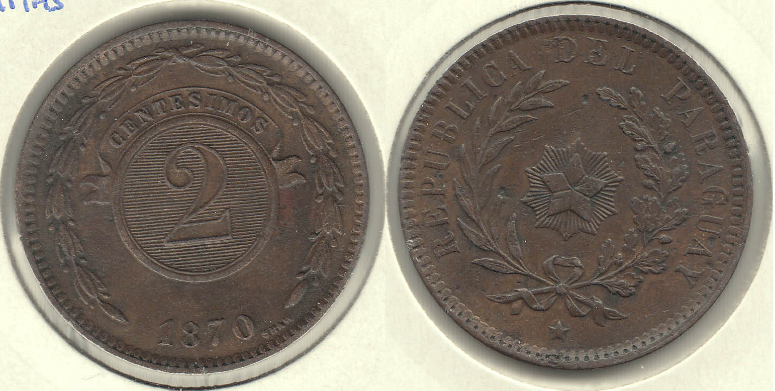 PARAGUAY. 2 CENTESIMOS DE 1870.