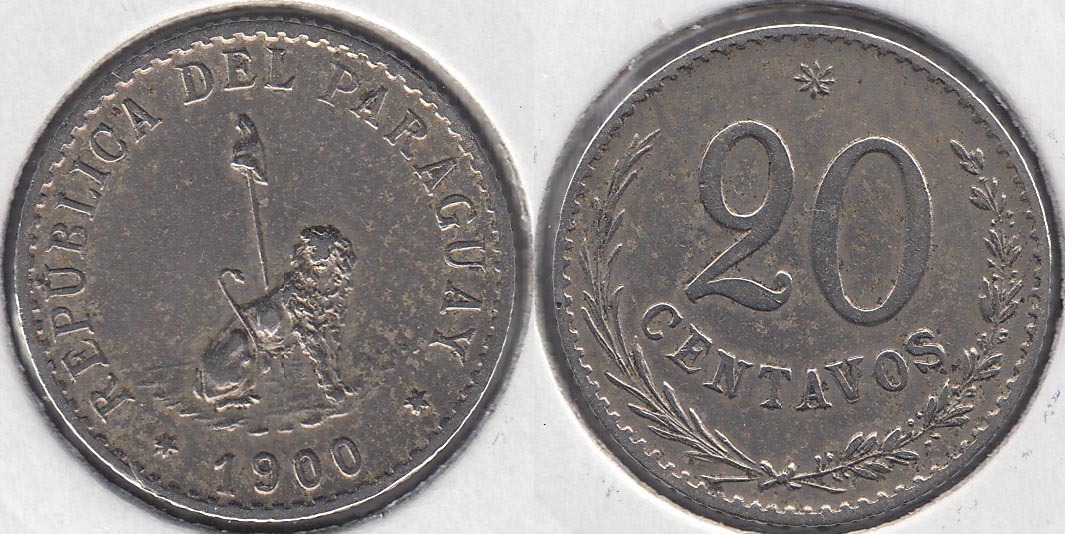 PARAGUAY. 20 CENTAVOS DE 1900.