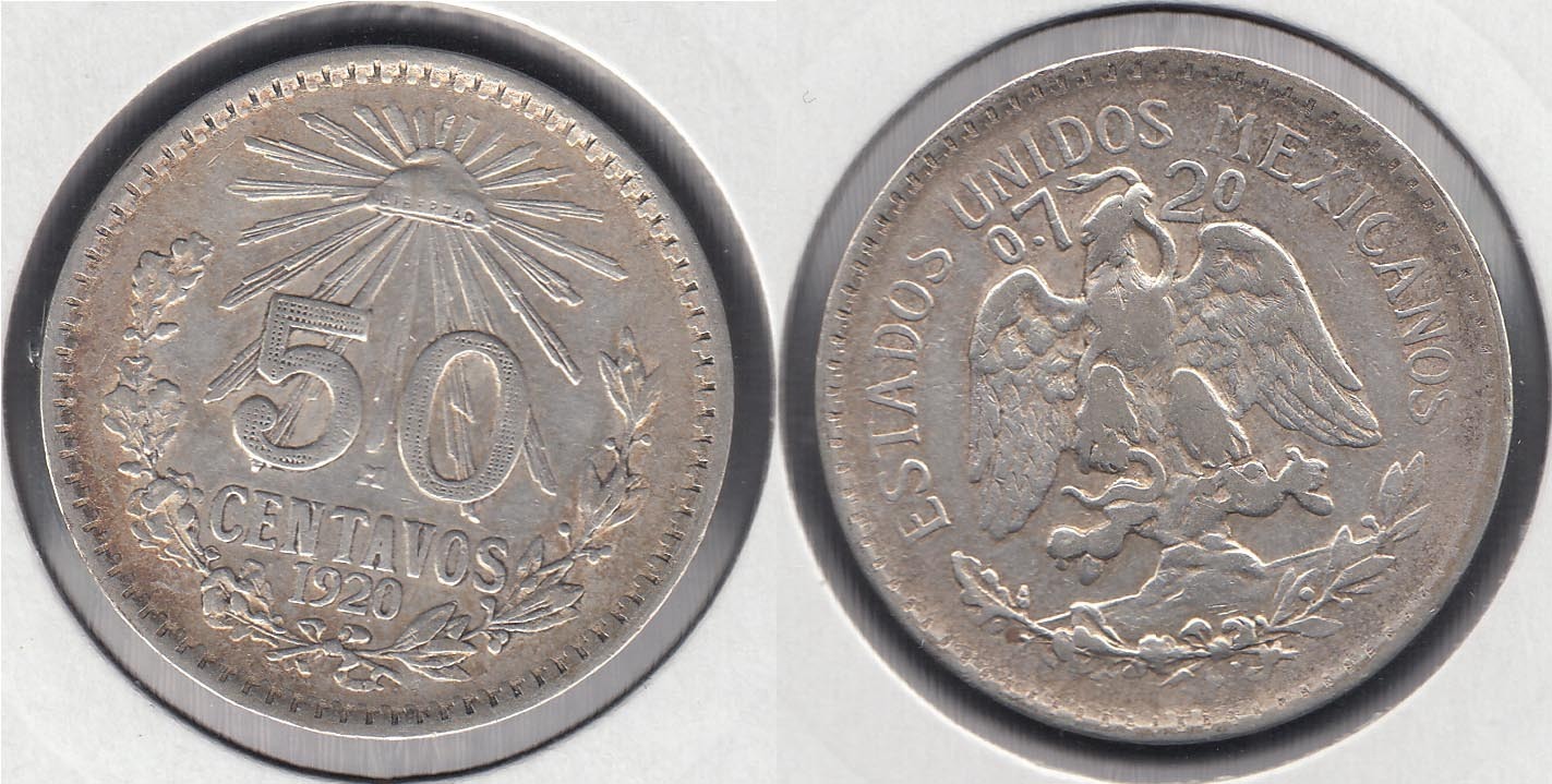 MEJICO - MEXICO. 50 CENTAVOS DE 1920. PLATA 0.720.