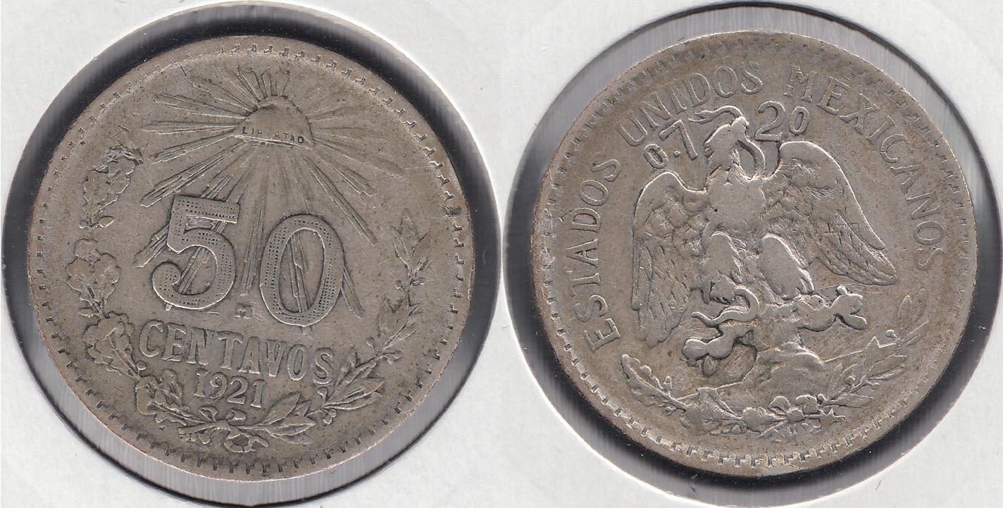 MEJICO - MEXICO. 50 CENTAVOS DE 1921. PLATA 0.720.