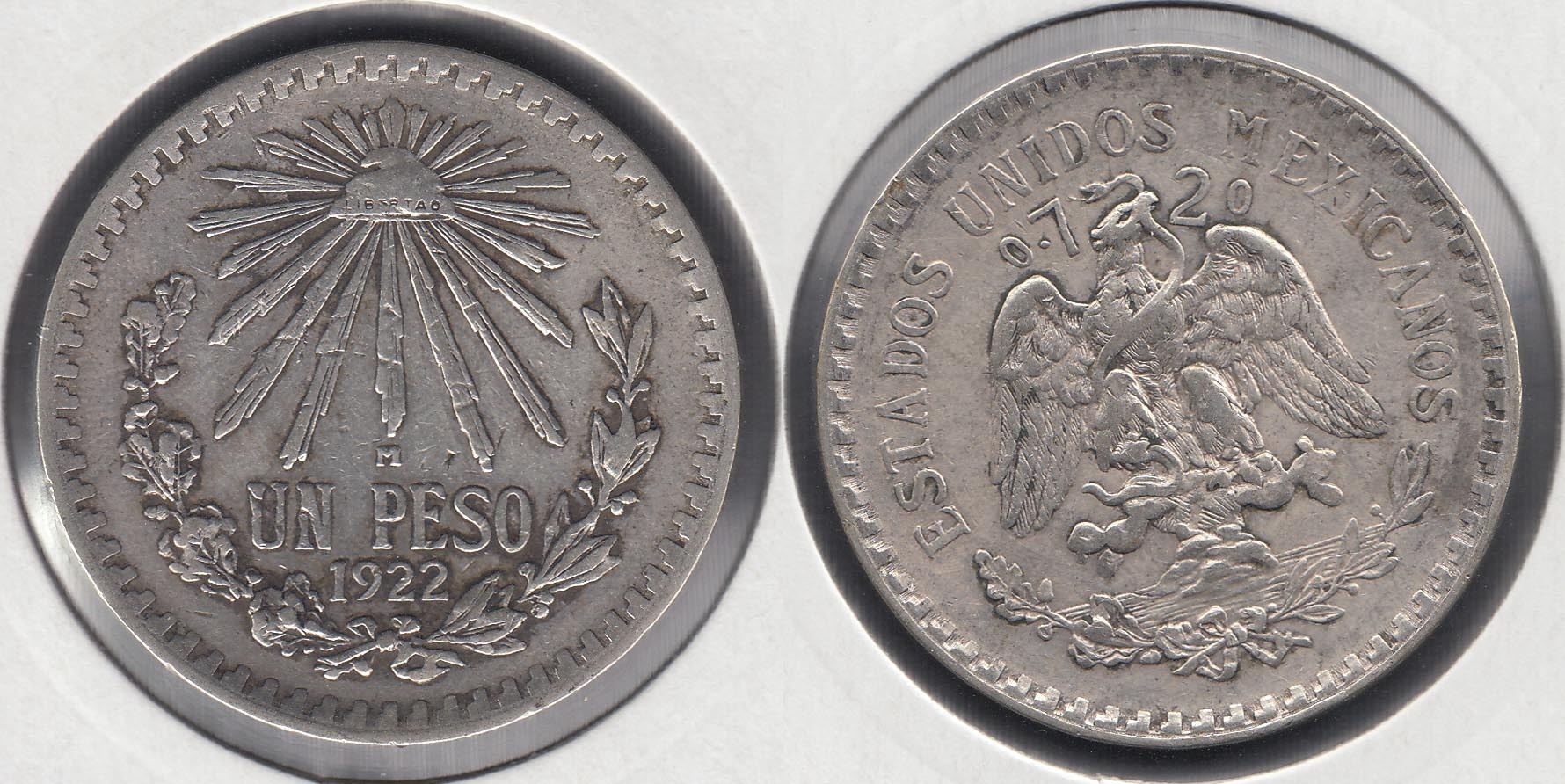 MEJICO - MEXICO. 1 PESO DE 1922. PLATA 0.720.