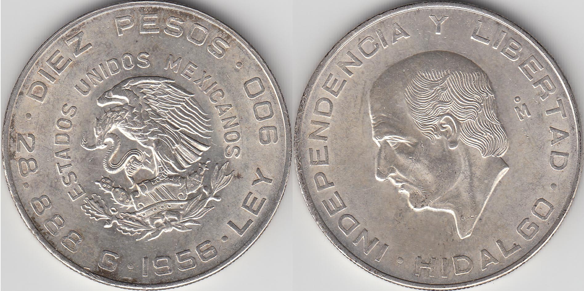 MEJICO - MEXICO. 10 PESOS DE 1956. PLATA 0.900.