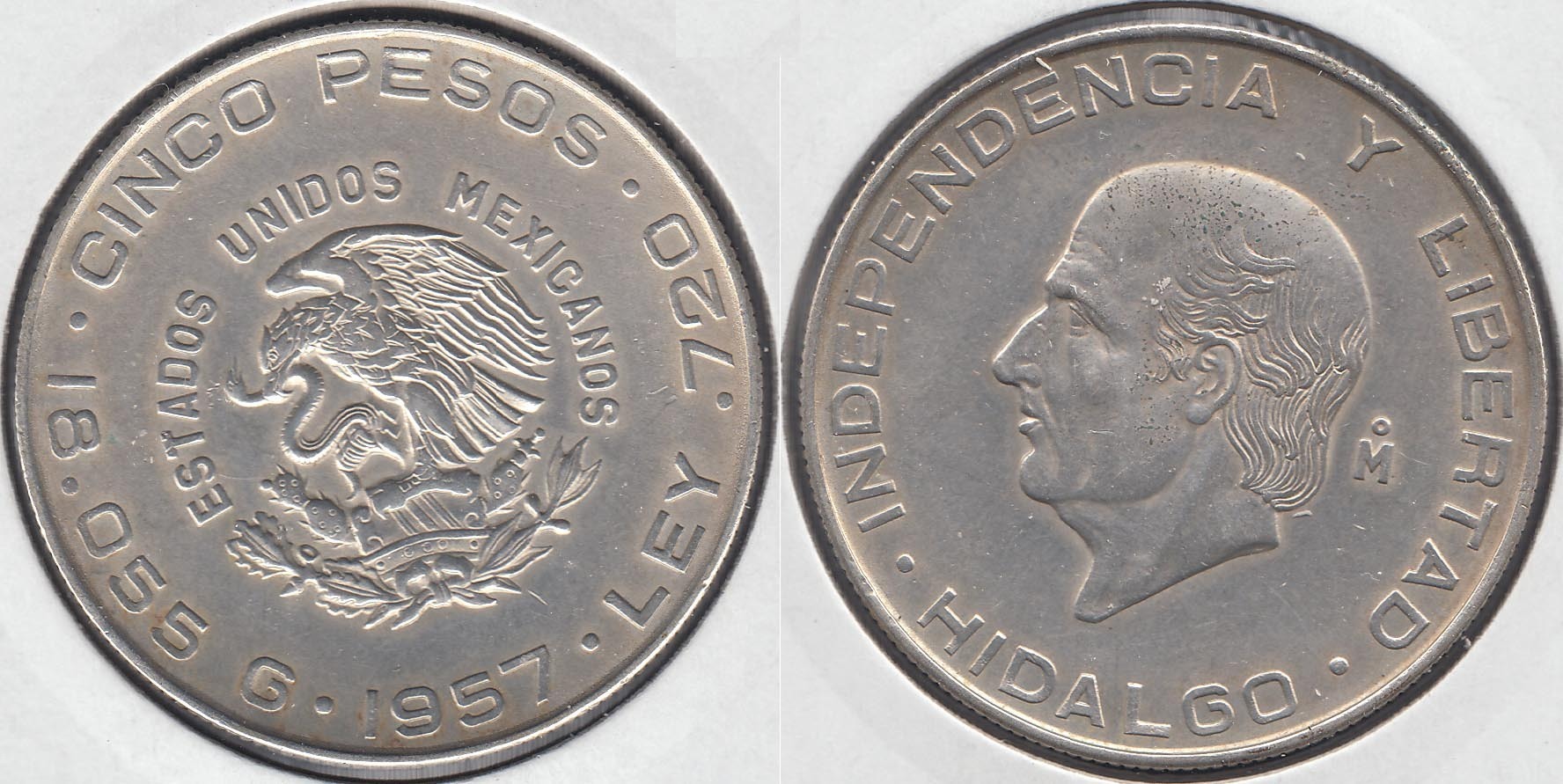MEJICO - MEXICO. 5 PESOS DE 1957. PLATA 0.720.